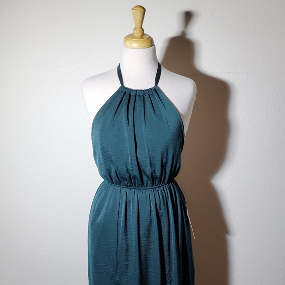 Teal Deep Forest Green Backless Dress Halter - Picture 6 of 6